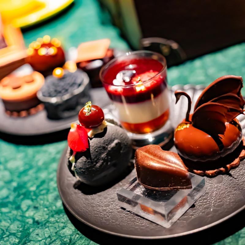 Constellation.のトランク型 Constellation. “Black Swan” Afternoon Tea ― 光から闇 へ、羽音のように移ろう12の瞬間 ―のスイーツ画像