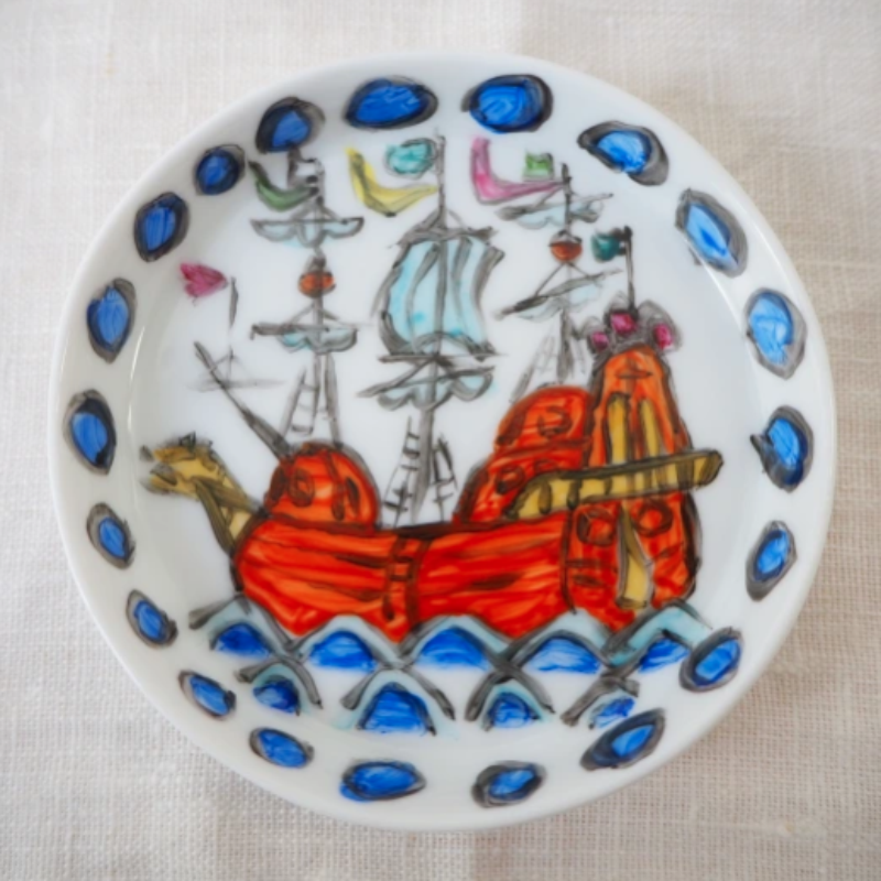 増田博一の器 手描きの小皿「南蛮船」の画像1