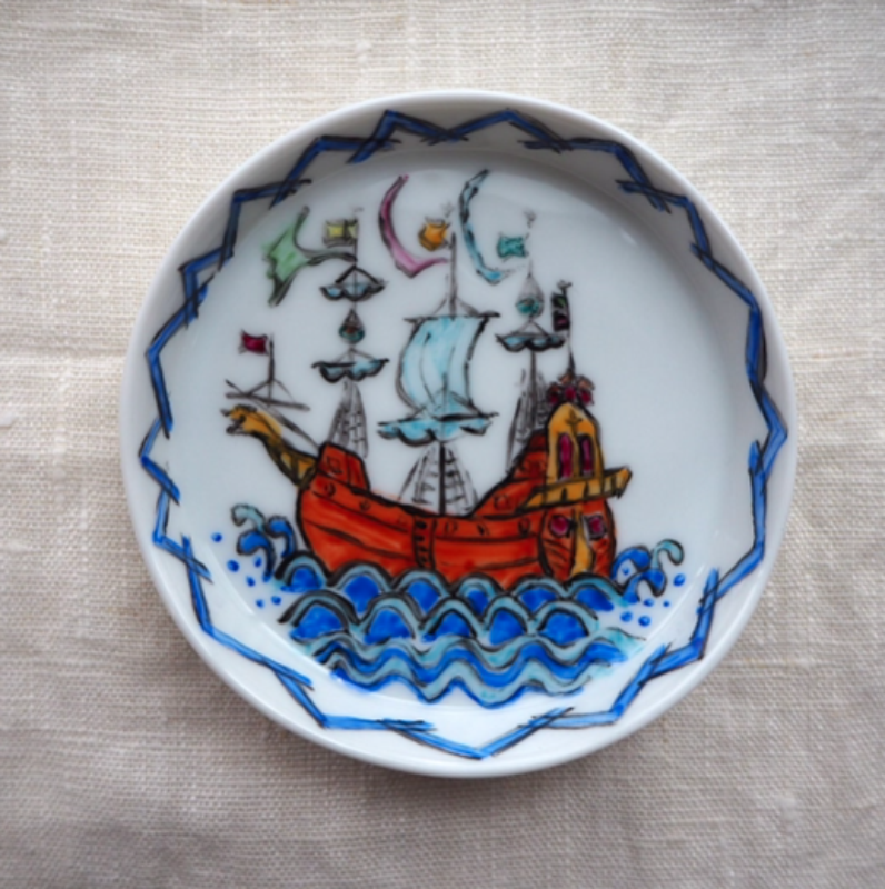 TeaDropTime管理者の増田博一の器 手描きの小皿「南蛮船」画像2