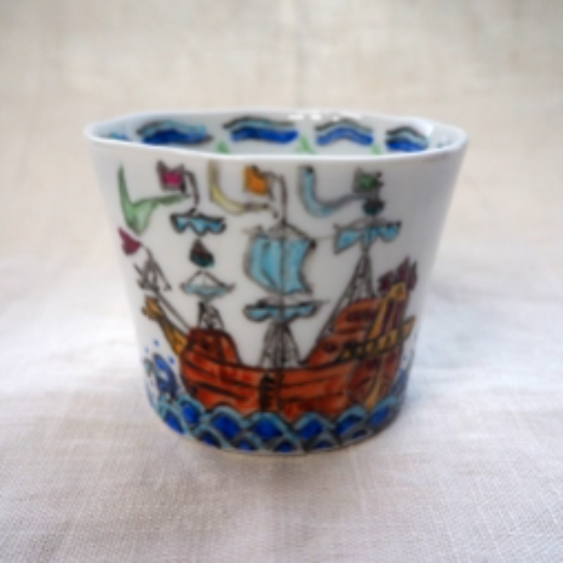 増田博一の器 手描きのフリーカップ「南蛮船」の画像1