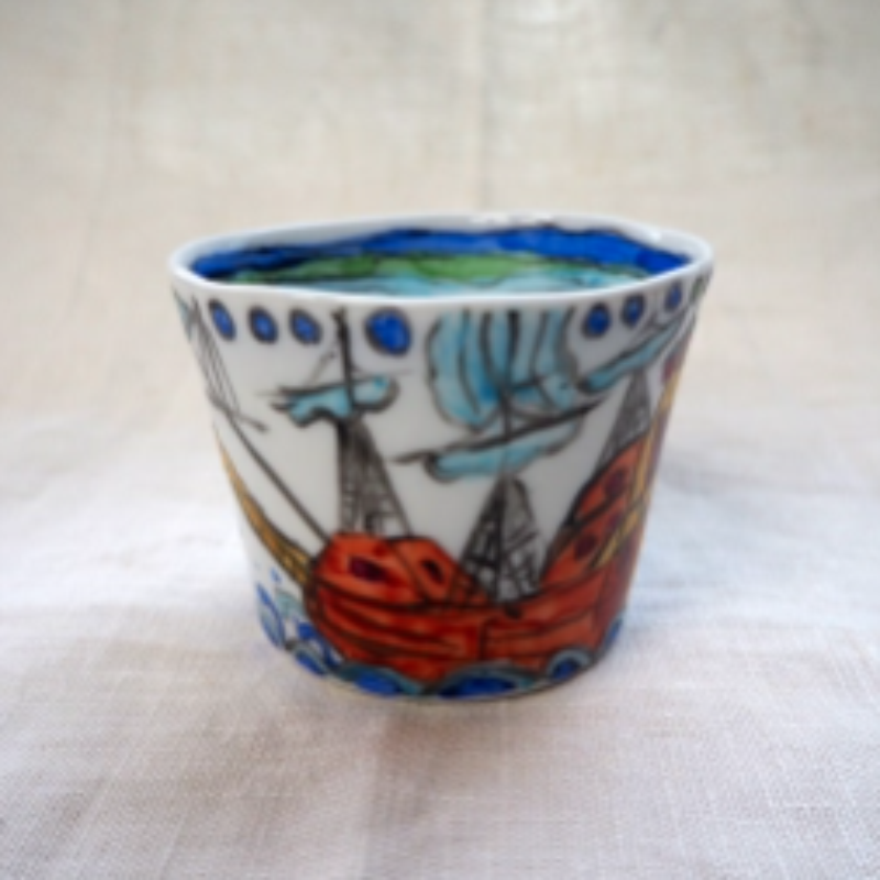 増田博一の器 手描きのフリーカップ「南蛮船」の画像2
