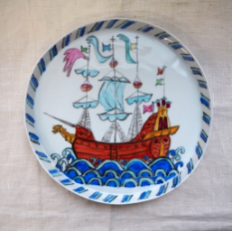 増田博一の器 手描きの大皿「南蛮船」の画像1