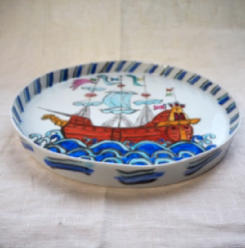 TeaDropTime管理者の増田博一の器 手描きの大皿「南蛮船」画像2